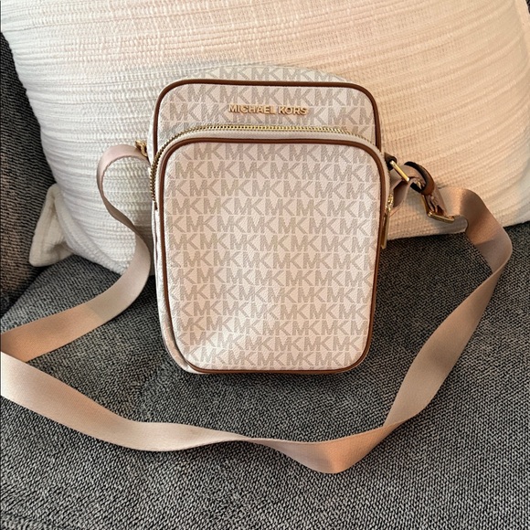 Michael Kors Handbags - Michael Kors Cream and Brown Logo Crossbody Bag